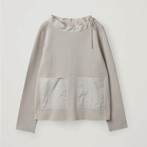 COS 100% Organic Cotton M Funnel Neck Drawstring Detail Top in Cream